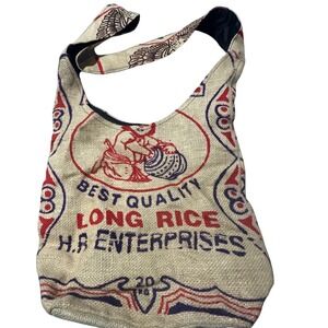 Vintage Burlap Rice Sack Hobo Bag H.R. Enterprises Long Rice Tote Eco Friendly